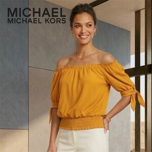 MICHAEL Michael Kors Off-The-Shoulder Smocked Waist Blouse - QR340E692E - SMALL